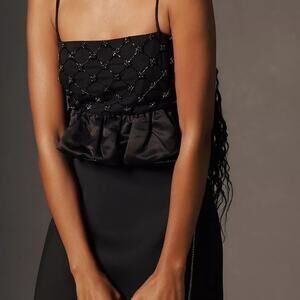 Anthropologie Beaded Satin Crop Tank - New Large